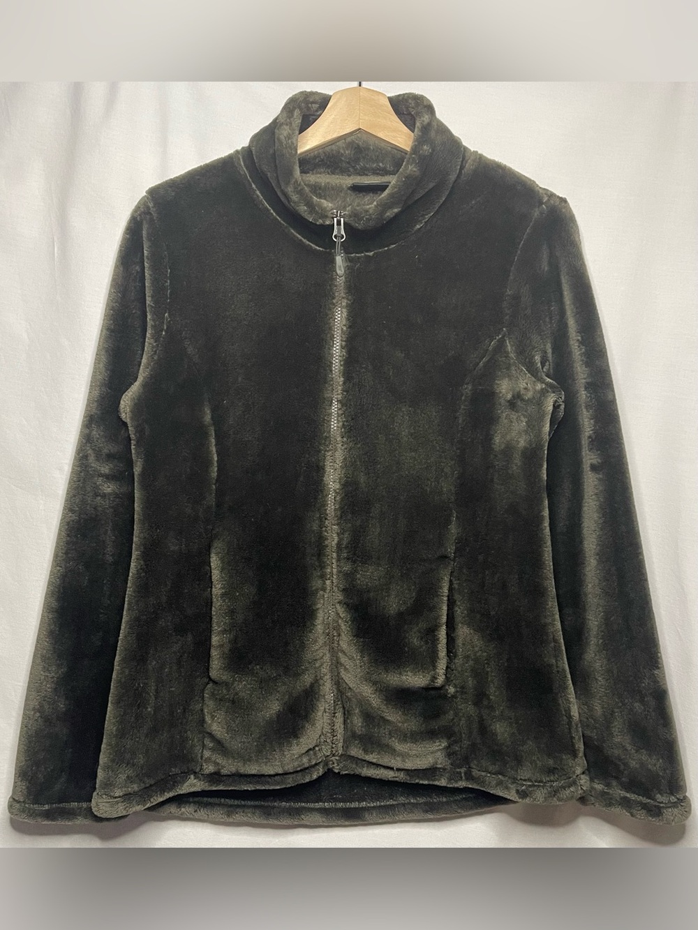 32 Degrees Plush Faux Fur Full-Zip Jacket in Dark Olive